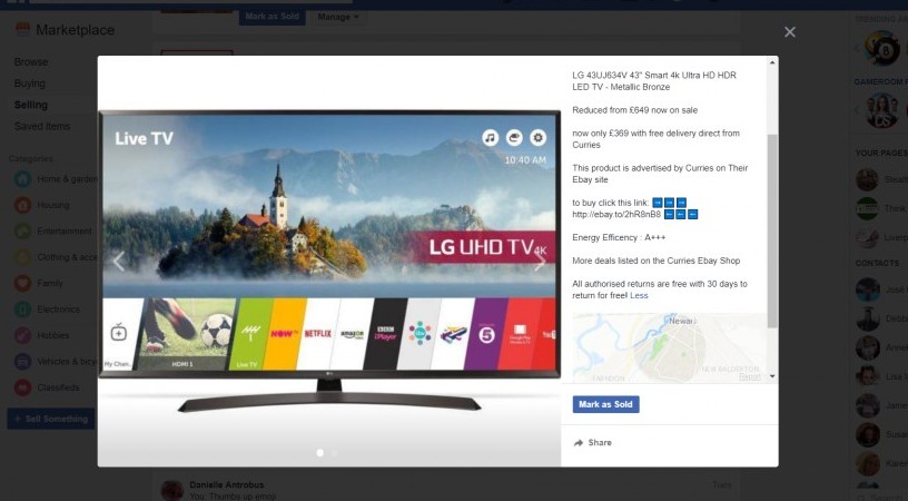 Facebook Listing Screenshot